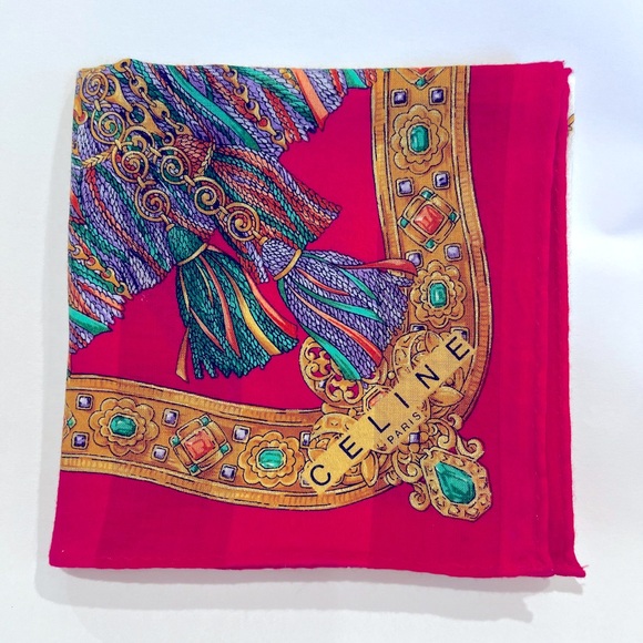 Celine Paris Vintage Handkerchief Pink Cotton Square Bandana Scarf  Size 18.5” - Picture 6 of 9